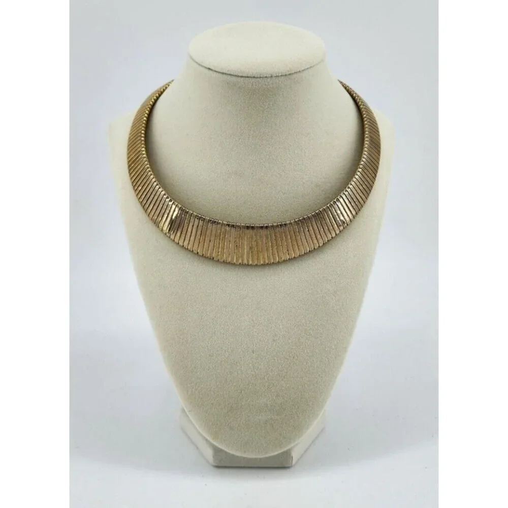 Vintage‎ Tubogas Style Wide Choker Chain Necklace Gold Tone Cleopatra Egyptian